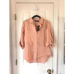 Lauren Ralph Lauren Sun Blush Linen Roll-Tab Button Down Shirt Small